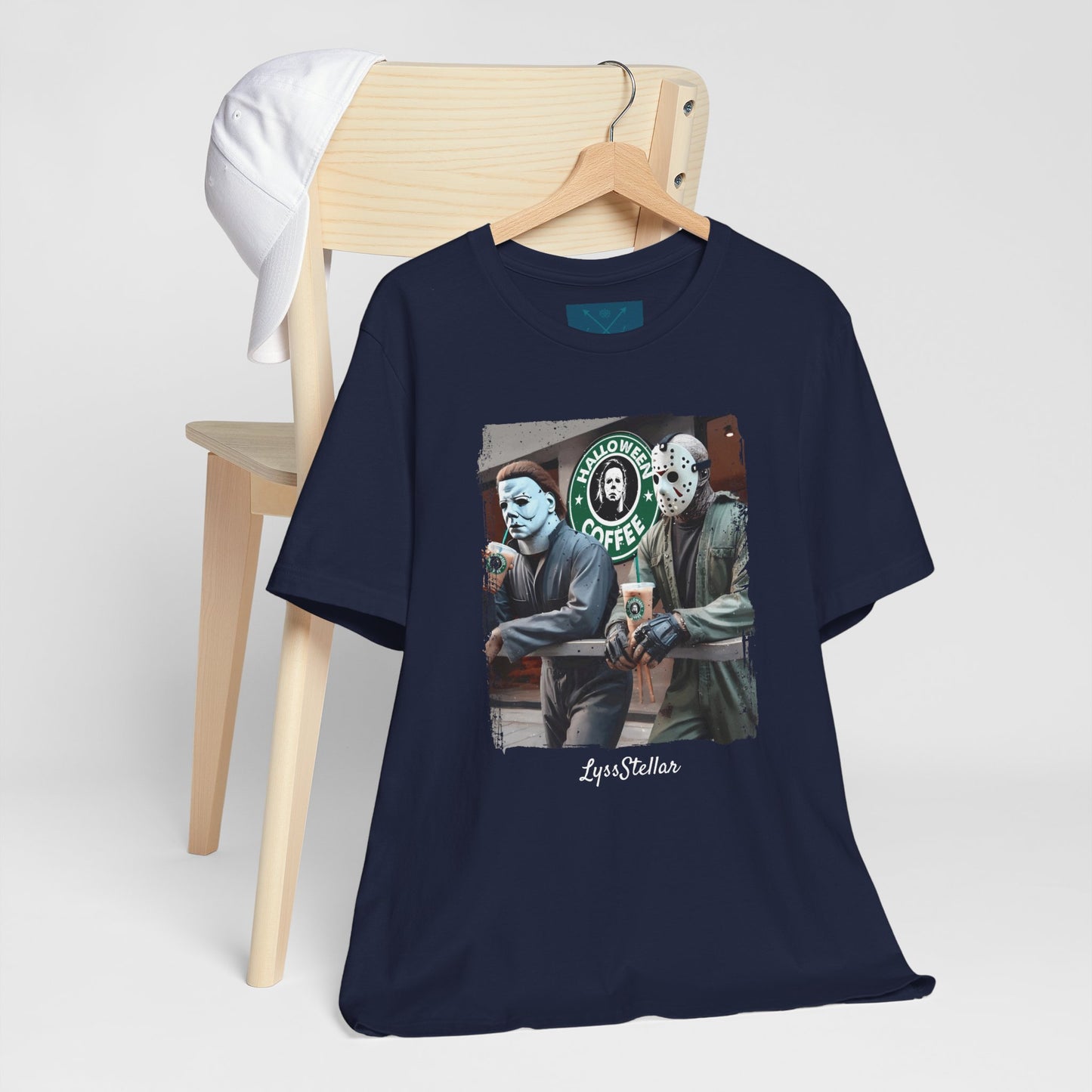 Halloween Horror Unisex Tee - Jason and Michael Myers Coffee Shirt