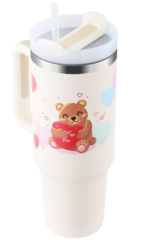 40 Oz Tumbler With Handle Straw Insulated, Stainless Steel Spill Proof Vacuum Coffee Cup Tumbler With Lid Tapered Mug Gifts For Valentine Lover Suitable For Car Gym Office Travel