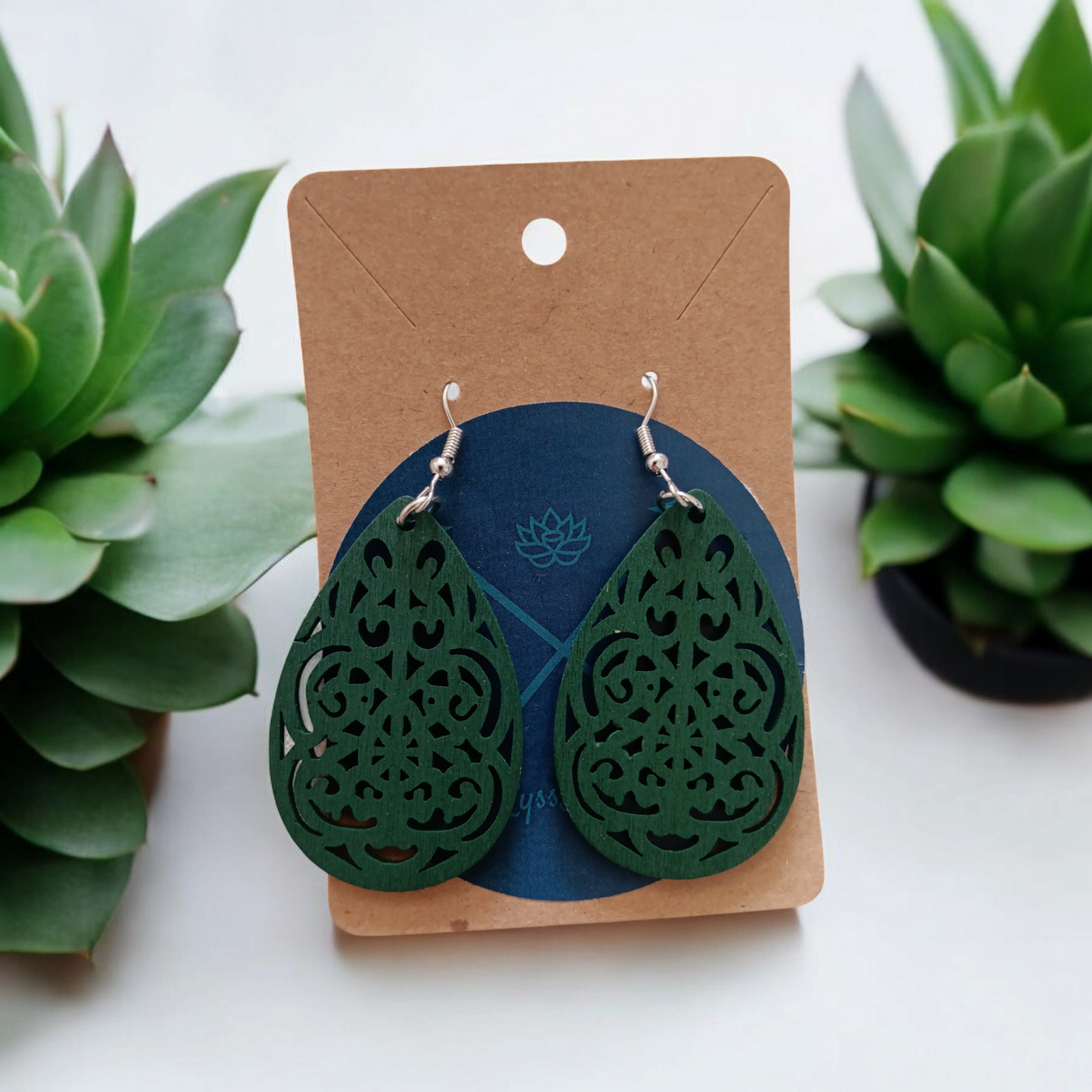 Dark Green Wooden Earrings